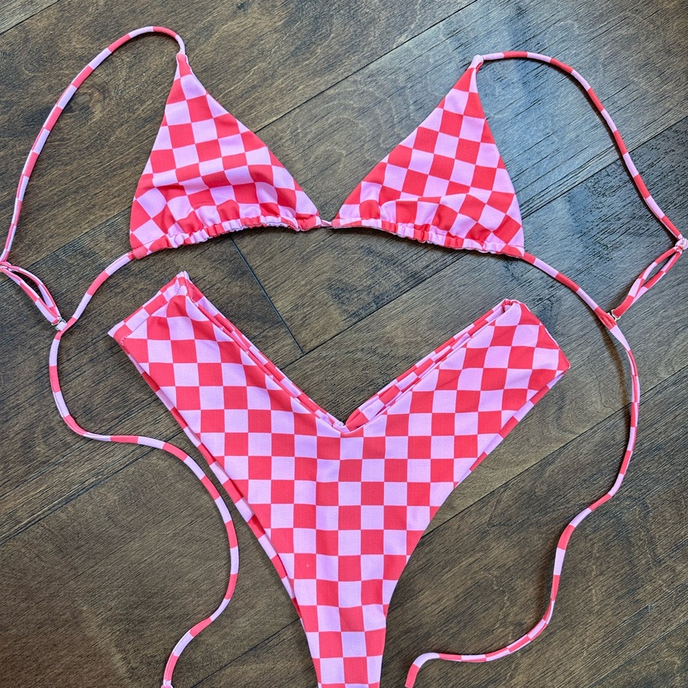 Skatie Pink Checkered Bikini